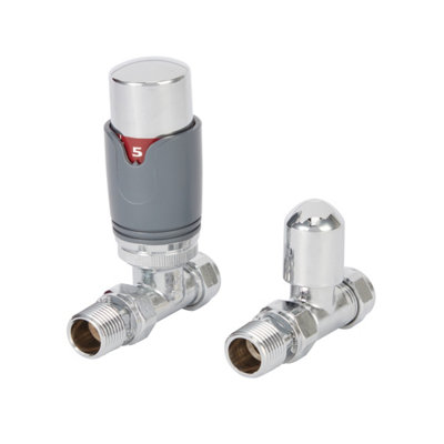 GoodHome Polished Anthracite Straight Radiator Valve & Lockshield (Dia)15mm X ½" from B&Q