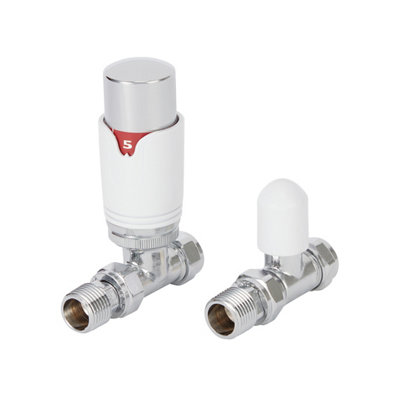 GoodHome Polished White Straight Radiator Valve & Lockshield (Dia)15mm X ½" from B&Q