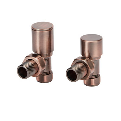 GoodHome Gloss Antique Brass Effect Angled Manual Radiator Valve & Lockshield (Dia)15mmPack Of 2 from B&Q