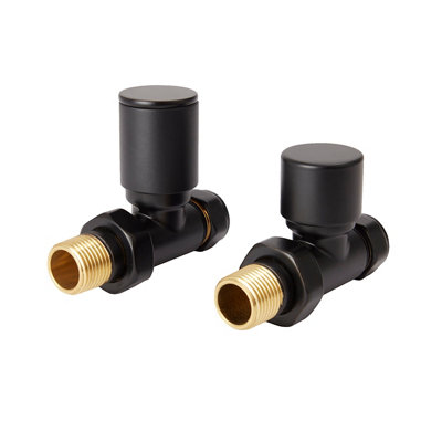 GoodHome Matt Black Straight Manual Radiator Valve & Lockshield (Dia)15mmPack Of 2 from B&Q