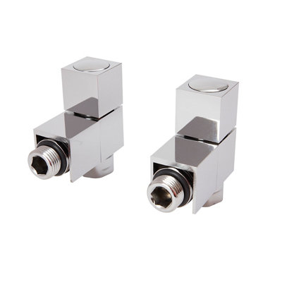 GoodHome Square Gloss Chrome Effect Angled Manual Radiator Valve & Lockshield (Dia)15mmPack Of 2 from B&Q