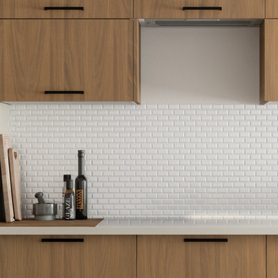 GoodHome Trentie White Polished Gloss Flat Ceramic Mosaic Tile Sheet(L)300mm (W)300mm from B&Q
