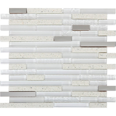 GoodHome Alessano White Matt Gloss & Matt GlassStainless Steel & Stone Mosaic Tile Sheet(L)304mm (W)300mm from B&Q