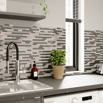 GoodHome Foxe Grey Muretto Polished Gloss Flat Glass Mosaic Tile Sheet(L)300mm (W)300mm from B&Q