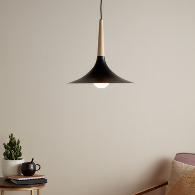 GoodHome Arraqis Matt Black Wood Effect Pendant Ceiling Light(Dia)380mm from B&Q