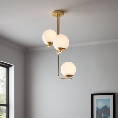 GoodHome Baldaz Satin Brass Effect 3 Lamp Pendant Ceiling Light(Dia)400mmRefurbished from B&Q