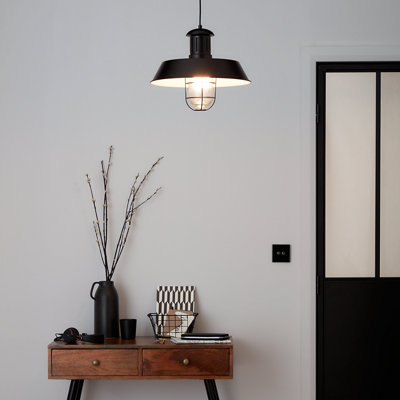 B&Q -  Genly Gloss Black Pendant Ceiling Light(Dia)390mm