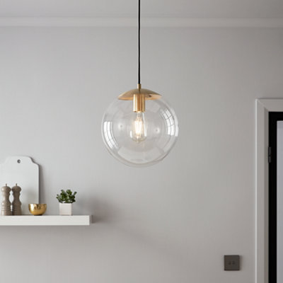 GoodHome Dacite Satin Transparent Brass Effect Pendant Ceiling Light(Dia)280mm from B&Q