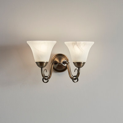 GoodHome Dives Antique Brass Effect Double Wired Wall Light from B&Q