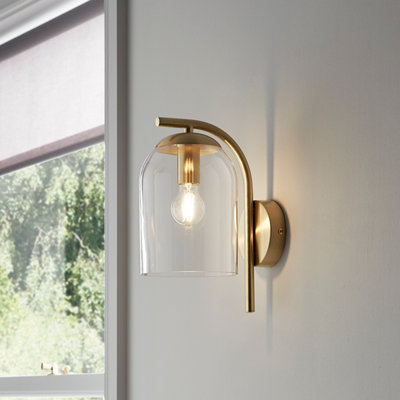 GoodHome Thestias Satin Brass Effect Wired Wall Light from B&Q