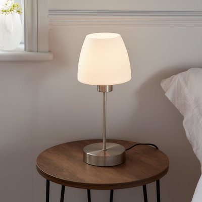 GoodHome Kluan Conical Brushed Satin White Nickel Effect Table Light from B&Q