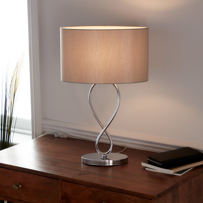 GoodHome Carnavon Modern Round Shiny Light Grey Chrome Effect Table Light from B&Q
