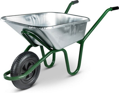 Walsall Wheelbarrows Invincible Galvanised Heavy-Duty Wheelbarrow With 175Kg CapacityGalvanised Metal Pan TrayPneumatic WheelAnti-Slip Handles from B&Q