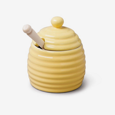 Wm Bartleet & Sons Unisex Yellow Porcelain Honey Pot With Wooden Dipper In - Image 3