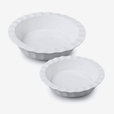 B&Q -  Wm Bartleet & Sons Porcelain Deep Round Crinkle Rim Pie DishSet Of 2