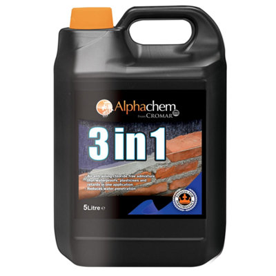 Cromar Alphachem 3 In 1 AdmixtureChloride-Free WaterproofingPlasticising & Retarding Liquid For Render Mixes5L from B&Q