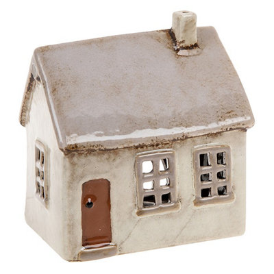  - Village Pottery Light Grey House Tea Light Candle Holder