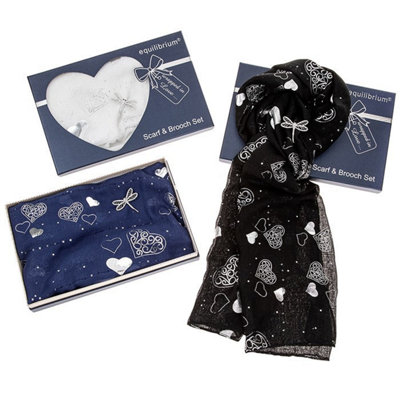 Equilibrium Hearts Scarf & Dragonfly Brooch SetDenim Blue from B&Q