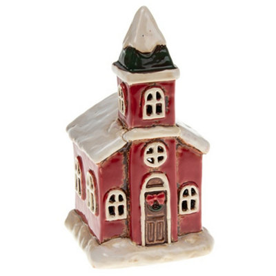 Village Pottery Christmas Church Tea Light Holder from B&Q