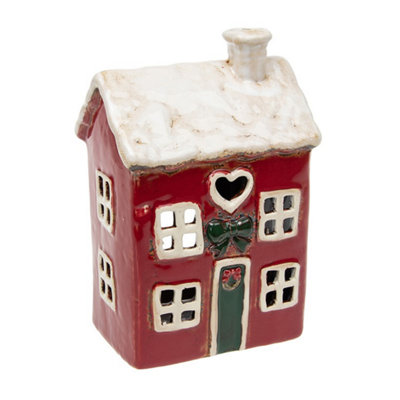 Village Pottery Christmas Heart House Tea Light Holder from B&Q