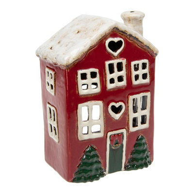Village Pottery Christmas Heart House With Trees Tea Light Holder from B&Q