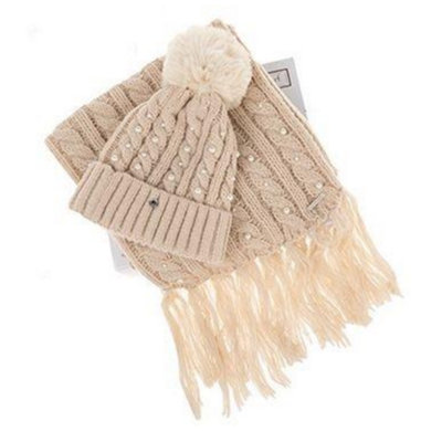 Equilibrium Pearl Detail Hat & Scarf Gift SetBeige from B&Q