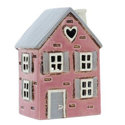 Village Pottery Shutter House Tea Light HolderPink from B&Q
