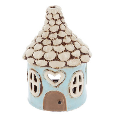  - Village Pottery Round Heart House Tea Light HolderBlue