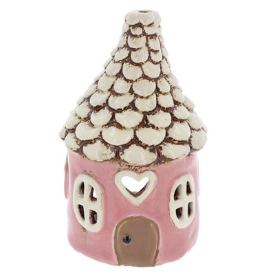  - Village Pottery Round Heart House Tea Light HolderPink