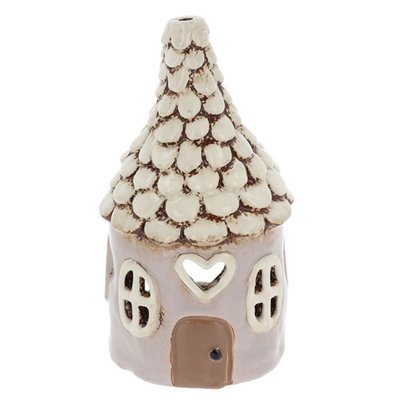  - Village Pottery Round Heart House Tea Light HolderGrey