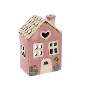 Village Pottery Pink Garden Heart House Tea Light Candle Holder from B&Q