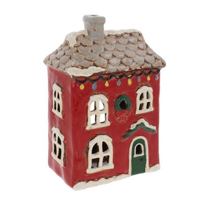 Village Pottery Christmas Garden House Tea Light Holder from B&Q