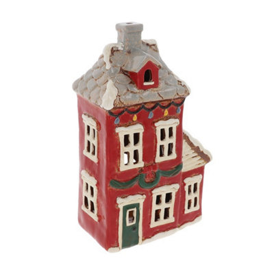 Village Pottery Christmas Wreath House Tea Light Holder from B&Q