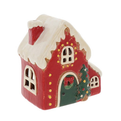 Village Pottery Christmas Fairy Light House Tea Light Holder from B&Q