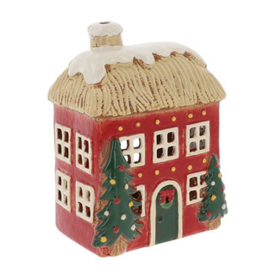  - Village Pottery Christmas Thatched Roof House Tea Light Holder