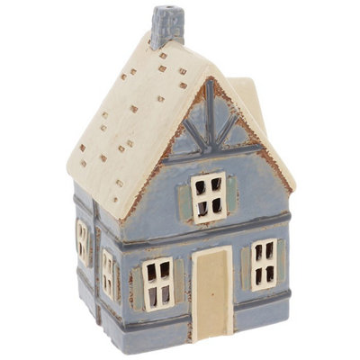 Village Pottery Blue Tudor House Tea Light Holder from B&Q