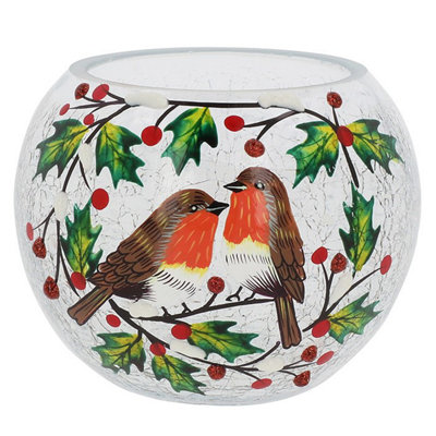  - Christmas Robins Led Tea Light Crackle BallSmall