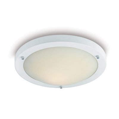 B&Q -  Luminosa Rondo 1 Light Flush Ceiling Light Matt WhiteOpal Glass Ip54E27