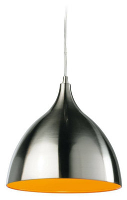 Luminosa Lighting Luminosa Caf 1 Light Dome Ceiling Pendant Brushed SteelOrange InsideE27 from B&Q
