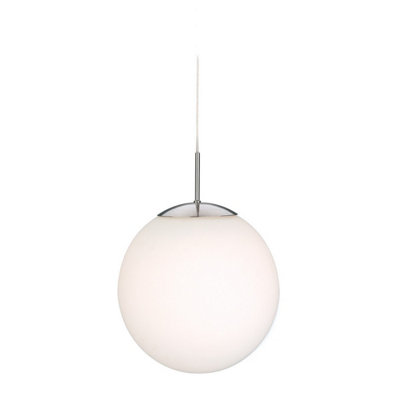 B&Q -  Luminosa Globe 1 Light Ceiling Pendant Brushed SteelOpal White GlassE27