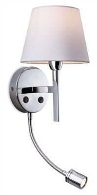Luminosa Lighting Luminosa Transition 1 Light Indoor Wall Light With Reading Lamp Polished Stainless SteelCream ShadeE14 from B&Q