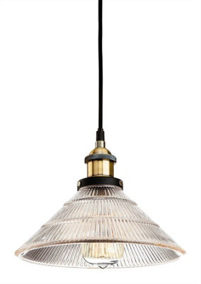 Luminosa Lighting Luminosa Empire 1 Light Dome Ceiling Pendant Antique BrassClear Fluted GlassE27 from B&Q