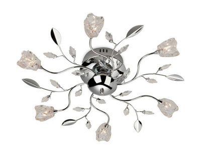 Luminosa Lighting Luminosa Cindy 6 Light Flush Multi Arm Ceiling Light ChromeClear GlassG4 Bulb from B&Q
