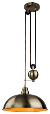 Luminosa Lighting Luminosa Century 1 Light Rise & Fall Dome Ceiling Pendant Antique BrassE27 from B&Q