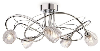 Luminosa Lighting Luminosa Henley 5 Light Flush Light ChromeClear Decorative GlassG9 from B&Q
