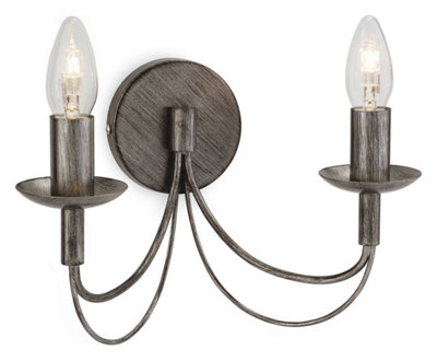 Luminosa Lighting Luminosa Regency 2 Light Indoor Candle Wall Light Antique SilverE14 from B&Q