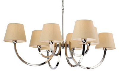 Luminosa Lighting Luminosa Fairmont 8 Light Multi Arm Chandelier Polished Stainless SteelCream Linen ShadeE14 from B&Q