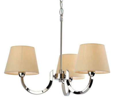 Luminosa Lighting Luminosa Fairmont Multi Arm Chandelier 3 Light Polished Stainless SteelCream Linen ShadeE14 from B&Q