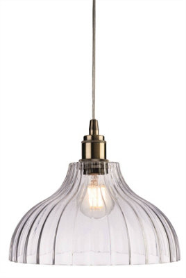 Luminosa Lighting Luminosa Victory 1 Light Dome Ceiling Pendant Antique BrassClear GlassE27 from B&Q