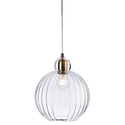 B&Q -  Luminosa Victory 1 Light Globe Ceiling Pendant Antique BrassClear GlassE27
